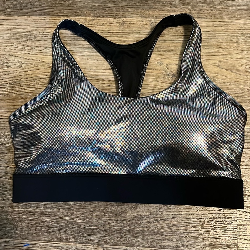 ZYIA Iridescent Silver Holographic Racerback Sports Bra